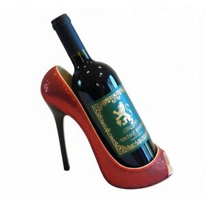 Red Sequin Stiletto High Heel Shoe Wine Bottle Holder Display Novelty Decor